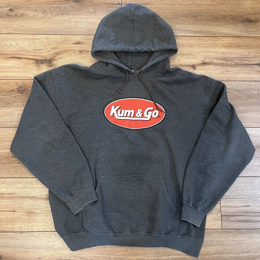 Kum & Go Logo Graphic Fleece Pullover Hoodie Gray Men's Large Kum and Go Gas